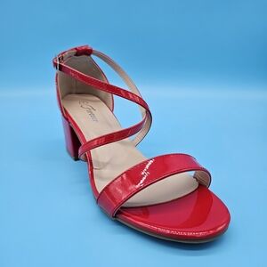 Forever Link Low Red Patent Strappy Heels
